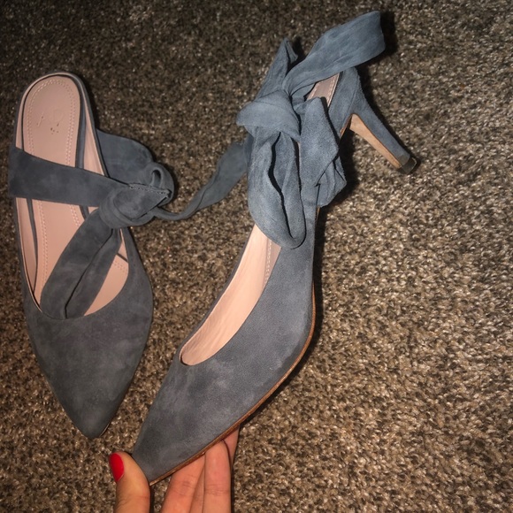 Suede grey one inch classy heels w/ ribbon for bow - Picture 5 of 5